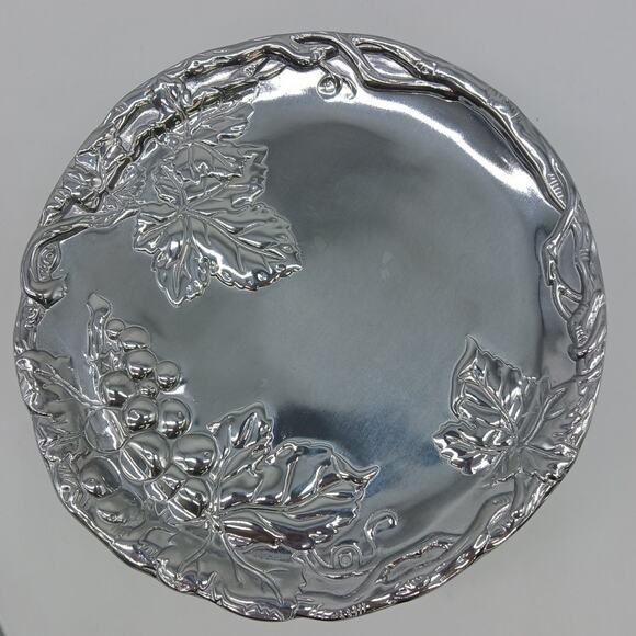 Arthur Court 2000 Grape 8" Pedestal Dessert/cheese Plate & Glass Dome Lid Silver - Picture 3 of 7